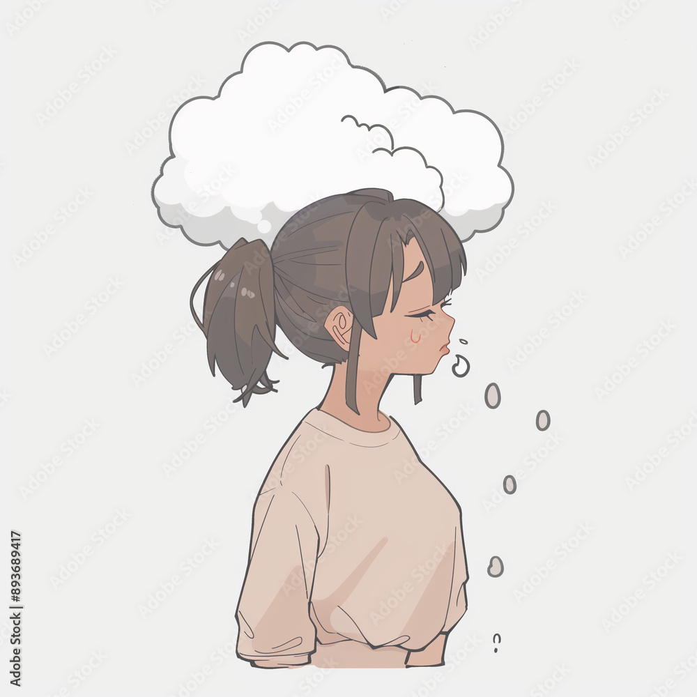 sad girl illustration with a raincloud over her head, representing poor mental health, brainfog and sadness sad girl illustration with a raincloud over her head, representing poor mental health, brainfog and sadness