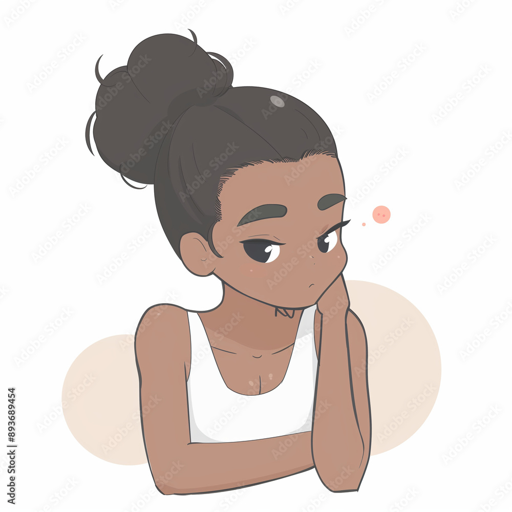 pretty black girl avatar white top tied up hair illustration pretty black girl avatar white top tied up hair illustration