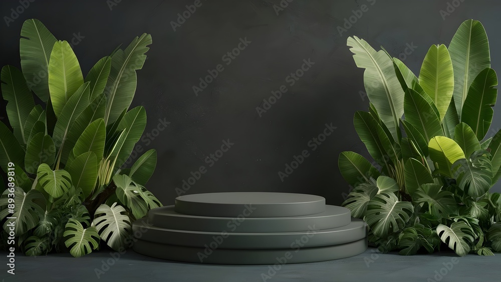 Stylish podium with green tropical plants. Stylish podium with green tropical plants.