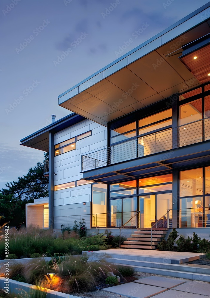 Modern House with Large Windows and Landscaping Modern House with Large Windows and Landscaping