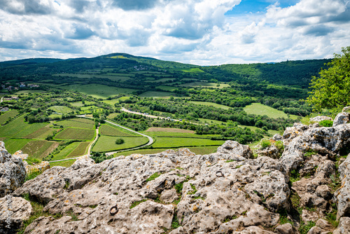 Environment of La Roche de Solutre with vineyards, Burgundy, France photo