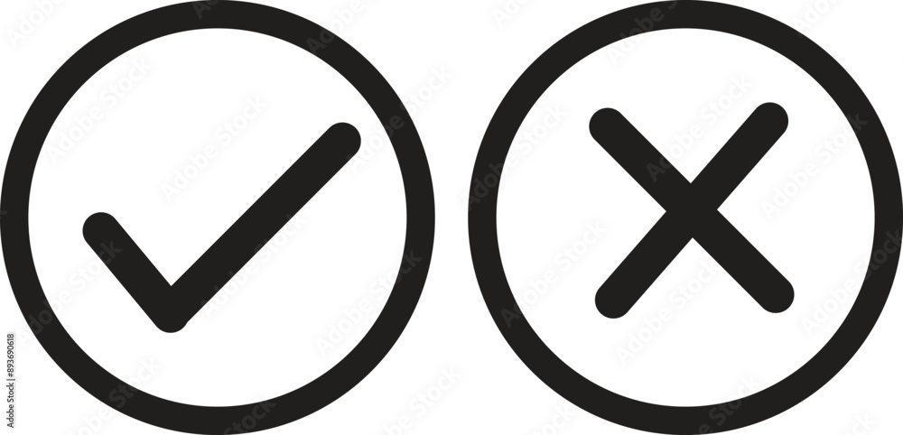 Checkmark / check, x or approve & deny line art vector icon for apps and websites, EPS10. Vector Checkmark / check, x or approve & deny line art vector icon for apps and websites, EPS10. Vector