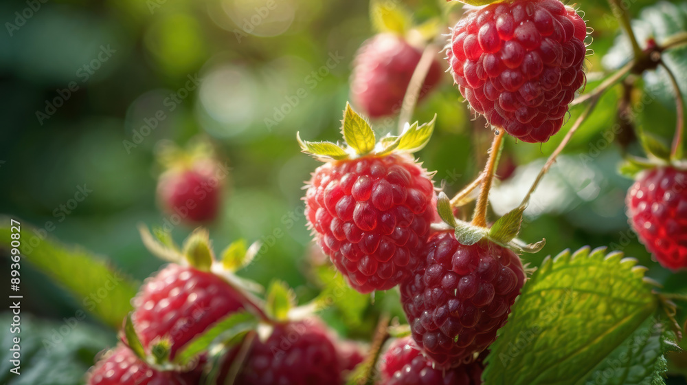 Close up ripe raspberries in the garden Close up ripe raspberries in the garden