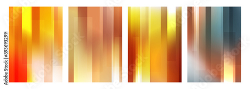 Autumn colors. Defocused bright colored abstract backgrounds with vertical dynamic lines. Blurred vibrant color gradients for Fall season creative graphic design. Vector illustration.