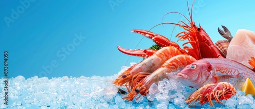 Seafood Medley, Fresh assortment of seafood on ice, Culinary Delight