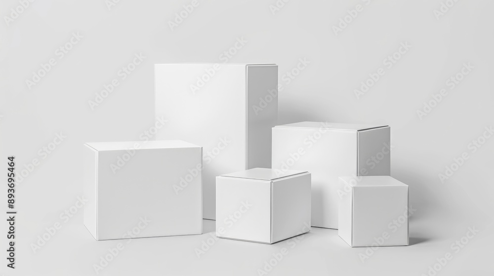 White box packaging set on white background with space for text White box packaging set on white background with space for text