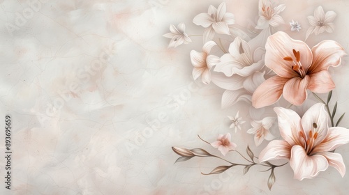 Elegant soft pink floral background featuring lilies and delicate blossoms, creating a serene and graceful aesthetic for various designs. © ชลธิชา สว่างวงค์