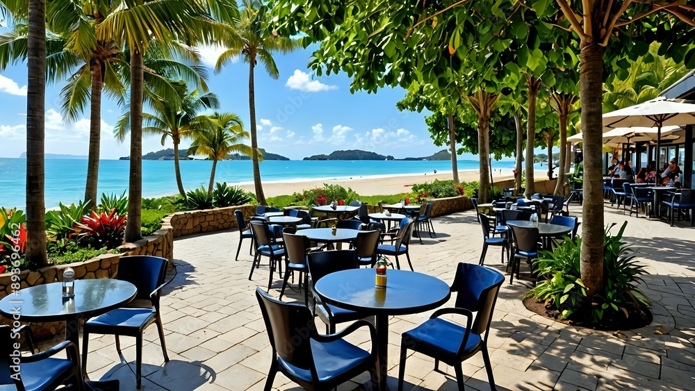 Relaxing tropical patio with ocean views. Relaxing tropical patio with ocean views.