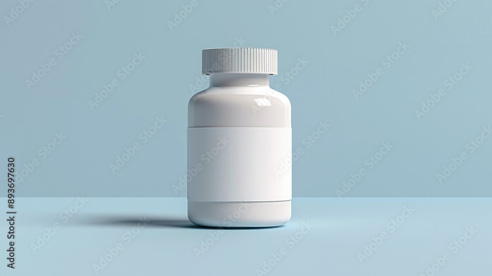 Pill bottle mockup on blue background with blank label and shadows Pill bottle mockup on blue background with blank label and shadows