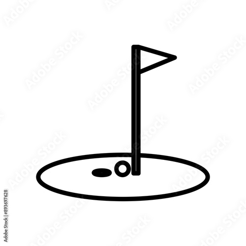 golf flag and ball icon Black line art vector logo