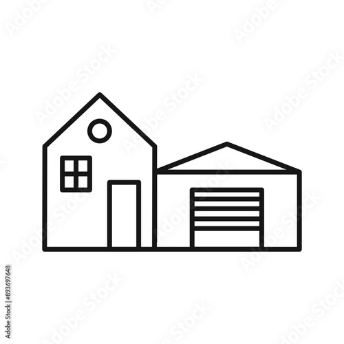 house with garage icon Black line art vector logo