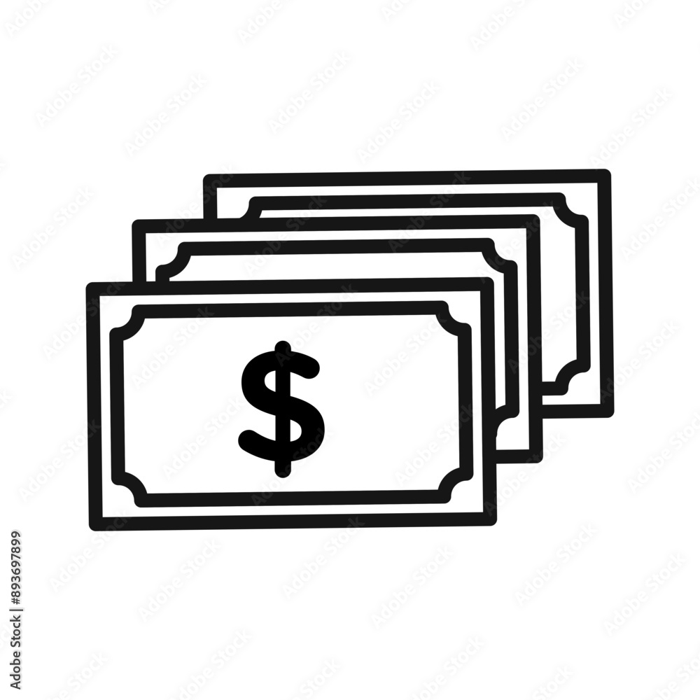 Money icon Black line art vector logo