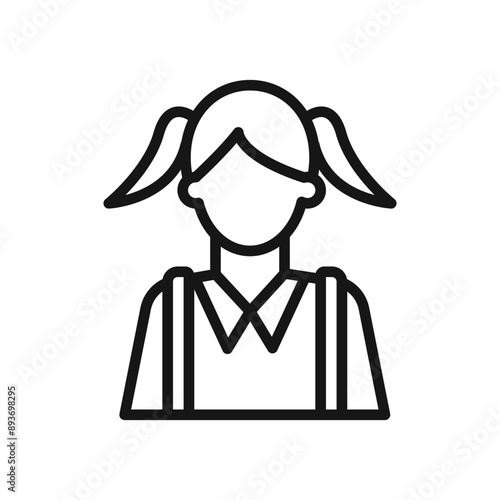 School girl icon Black line art vector logo