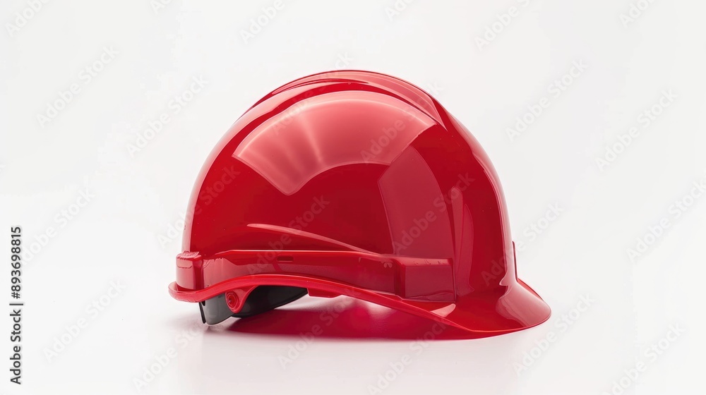 Fototapeta premium Red plastic safety helmet isolated on white background