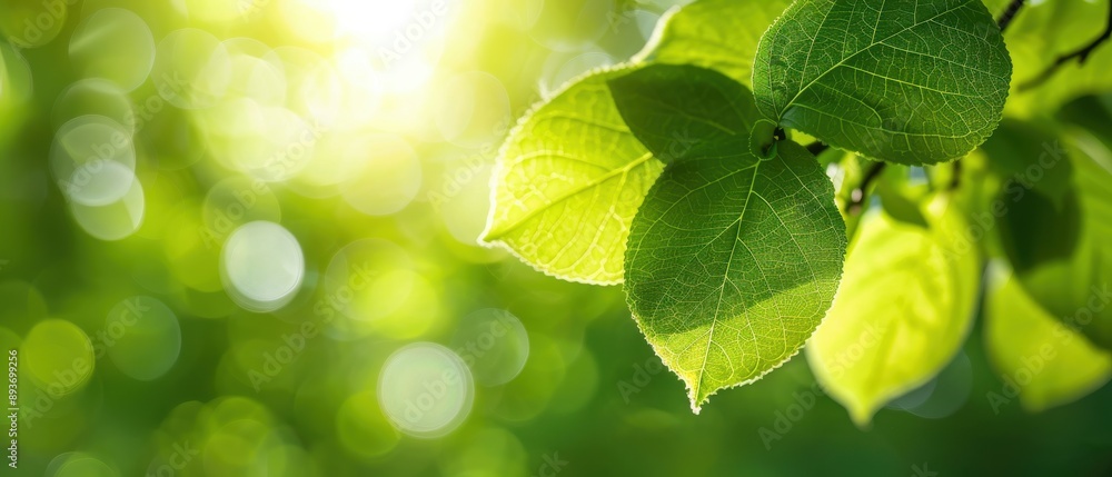 Sunlit Green Leaves, Close-up of leaves with sunlight and bokeh, Fresh Foliage. Sunlit Green Leaves, Close-up of leaves with sunlight and bokeh, Fresh Foliage.