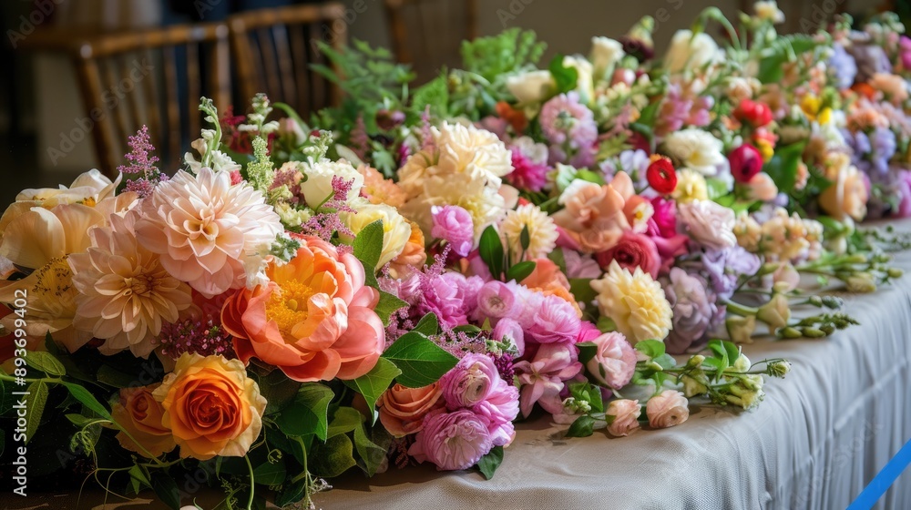 Blooming flower arrangements on a table Blooming flower arrangements on a table