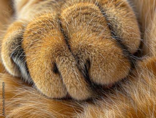 A close-up of a cat s paw, showing the fine details of the fur and the texture of the pads photo