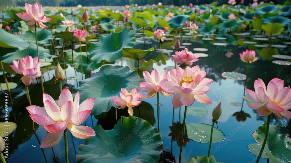 Blooming lotus in rainy season ideal for garden ponds or basins Blooming lotus in rainy season ideal for garden ponds or basins
