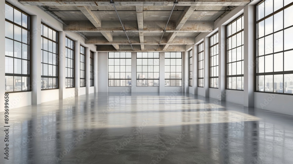 A large, empty room with a lot of windows A large, empty room with a lot of windows
