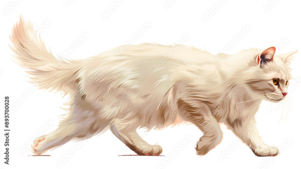 A high-breed house cat, most likely a Persian, while walking. A high-breed house cat, most likely a Persian, while walking.