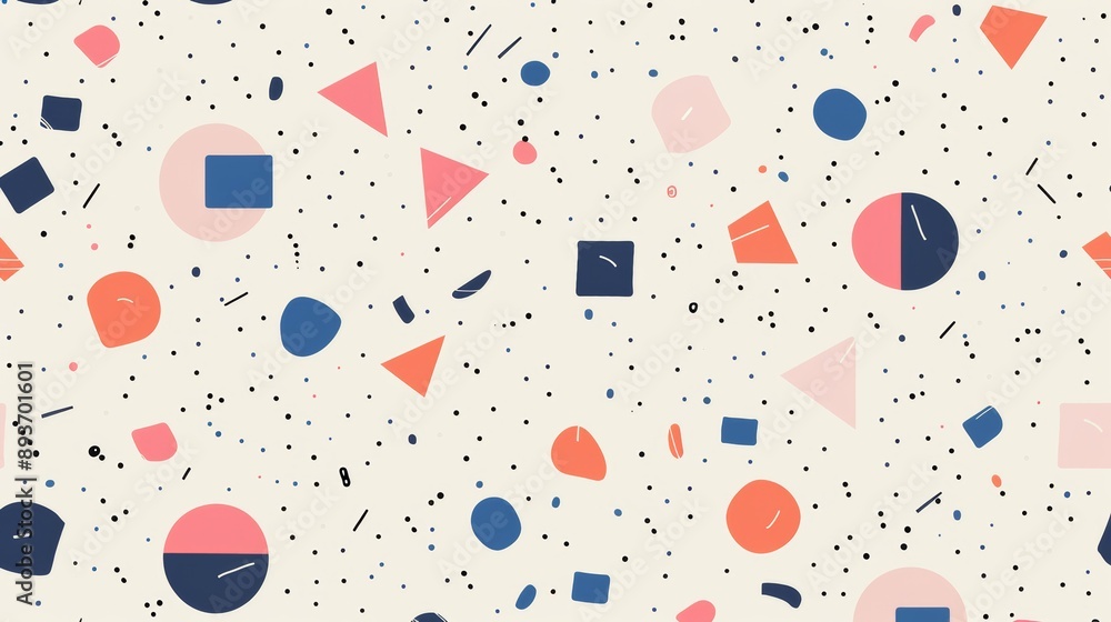 A colorful pattern of shapes and circles on a white background A colorful pattern of shapes and circles on a white background