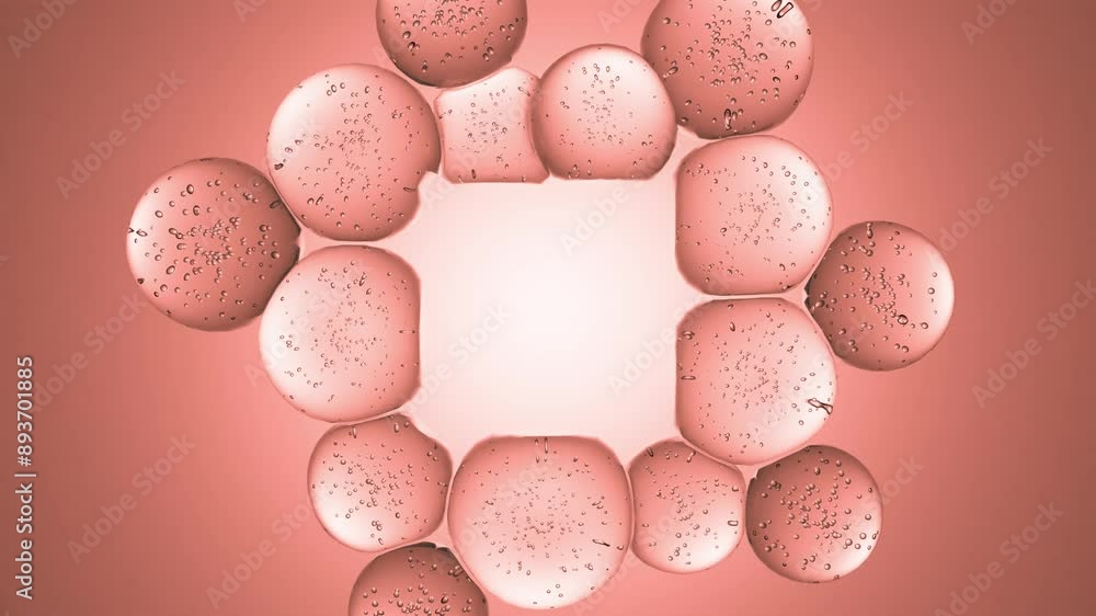 4K abstract bubbles with copy or logo square cube frame on soft peach fuzz background. Water drops ice cube template 4K abstract bubbles with copy or logo square cube frame on soft peach fuzz background. Water drops ice cube template