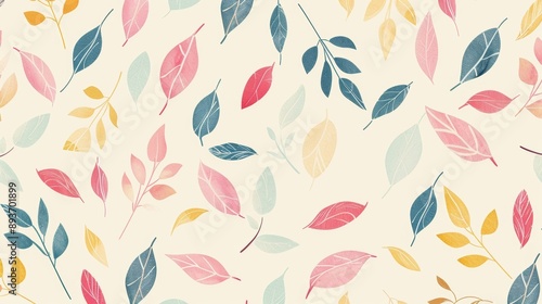 Wallpaper Mural A colorful leaf pattern is spread across a white background Torontodigital.ca