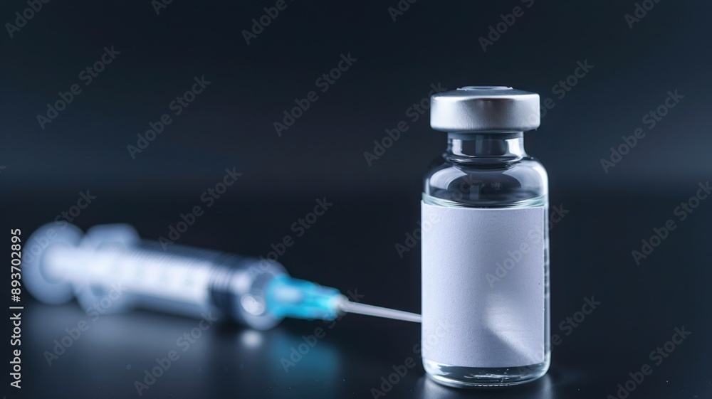 Syringe and Vaccine Vial on Dark Background Syringe and Vaccine Vial on Dark Background