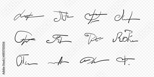 Fake signatures. Fake autograph. Personal signature calligraphy. Contrived signature. Various autographs for documents. Ink autograph