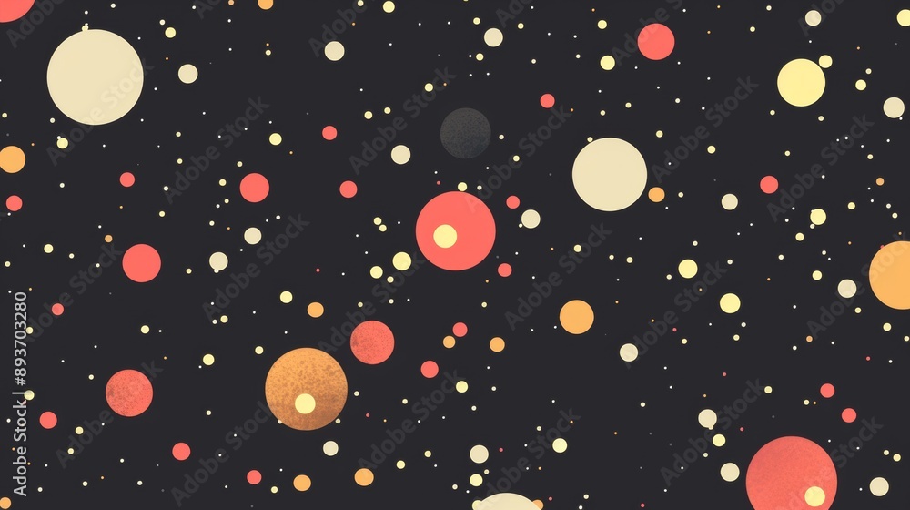A black background with many small red and orange circles A black background with many small red and orange circles