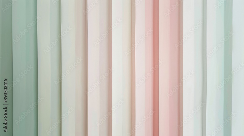 A row of white and pink curtains with a green stripe A row of white and pink curtains with a green stripe