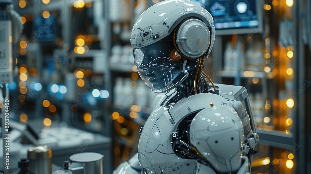 Futuristic robot in a high-tech laboratory setting, showcasing advanced technology and innovation in artificial intelligence and robotics. Futuristic robot in a high-tech laboratory setting, showcasing advanced technology and innovation in artificial intelligence and robotics.