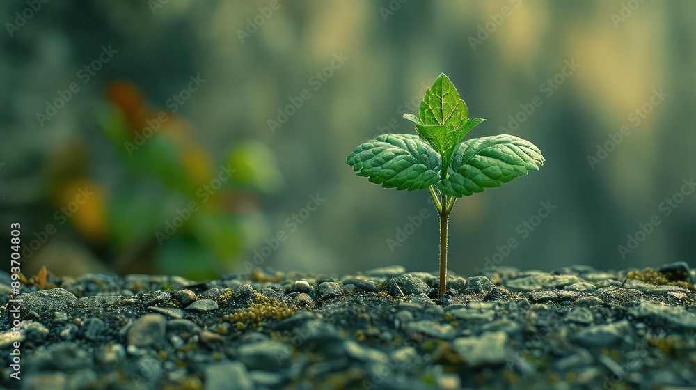 The image shows a small green plant growing out of the soil towards the sunlight The image shows a small green plant growing out of the soil towards the sunlight