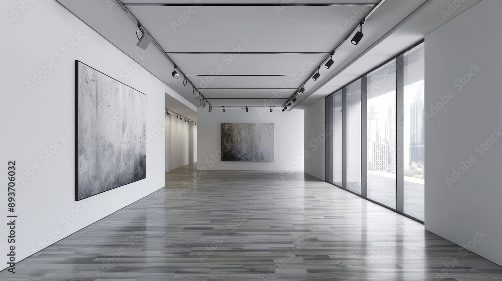 A large, empty room with white walls and wooden floors A large, empty room with white walls and wooden floors