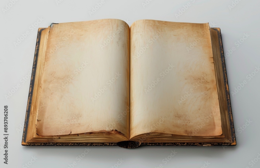 Overhead view of an open book with blank pages. Pure white background Overhead view of an open book with blank pages. Pure white background