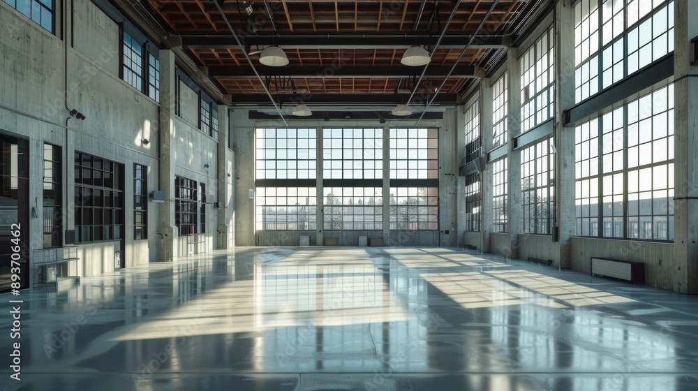 A large, empty room with a lot of windows A large, empty room with a lot of windows