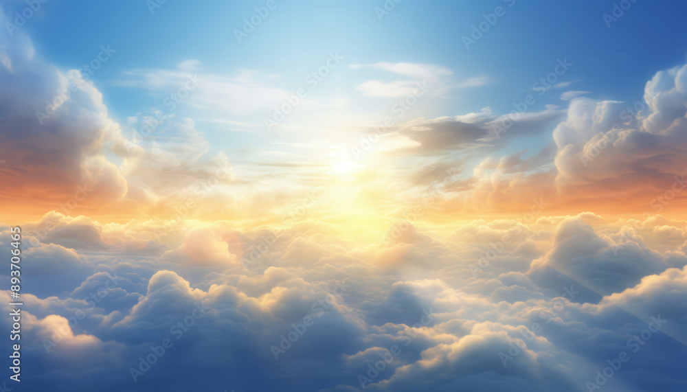 The sun rising over the clouds in the sky The sun rising over the clouds in the sky