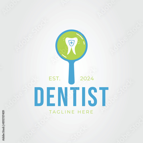 magnifying glass with tooth for dentist logo vector illustration design