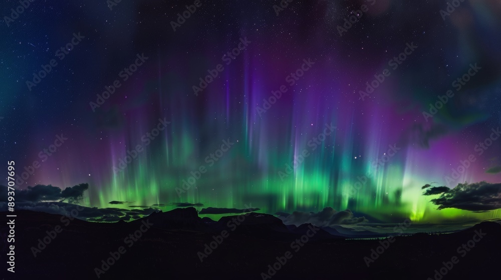 Fototapeta premium A beautiful night sky with a purple aurora