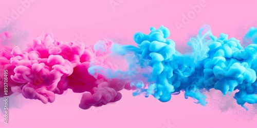 Pink and blue smoke with a pink background. The smoke is very thick and it looks like it's coming from a fire photo