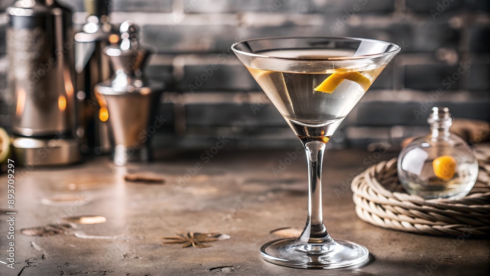 Vesper Martini Cocktail with a twist of lemon, luxury view Vesper Martini Cocktail with a twist of lemon, luxury view
