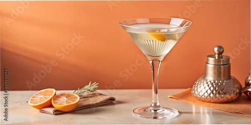 Vesper Martini Cocktail with a twist of lemon, luxury view photo