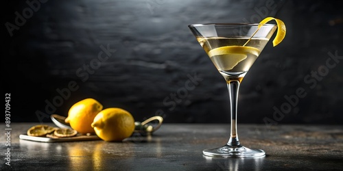 Vesper Martini Cocktail with a twist of lemon, luxury view photo