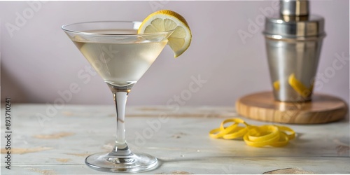 Vesper Martini Cocktail with a twist of lemon, luxury view photo