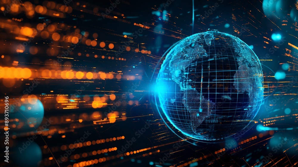 Fototapeta premium earth digital technology neural network