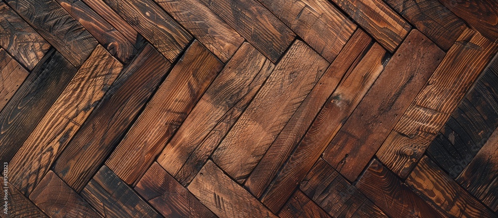 Parquet floor with brown, rough, and scratched wood texture as a background and backdrop for a copy space image. Parquet floor with brown, rough, and scratched wood texture as a background and backdrop for a copy space image.