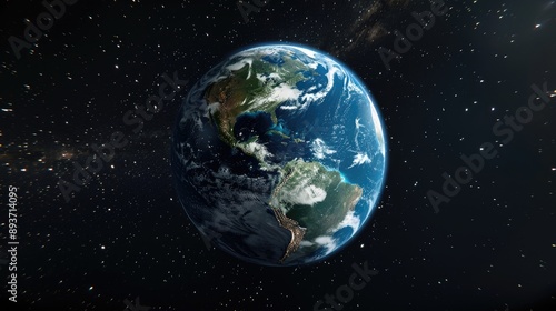 Fototapeta Naklejka Na Ścianę i Meble -  Planet earth with realistic geography surface and orbital 3D cloud atmosphere.
