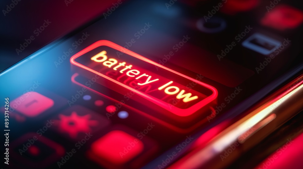Smartphone Displaying Low Battery Warning with Red Alert Smartphone Displaying Low Battery Warning with Red Alert