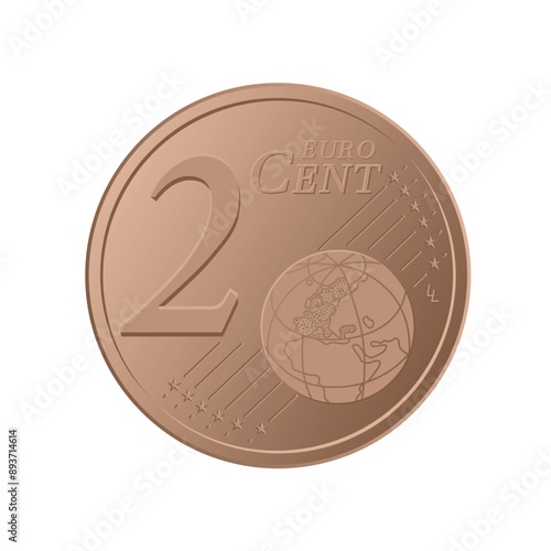 Tho cent euro coin - Euro 2 cent coin isolated on white background. Currency of the European Union - vector illustration