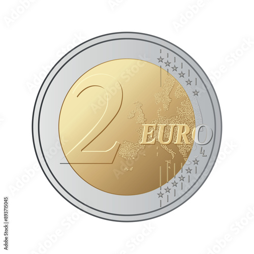 The euro coin - Euro 2 coin isolated on white background. Currency of the European Union - vector illustration